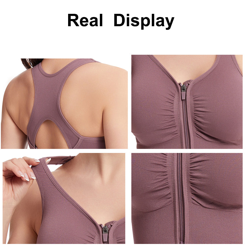 Women Zip Front Sports Bra Wireless Active Yoga Sports Bras