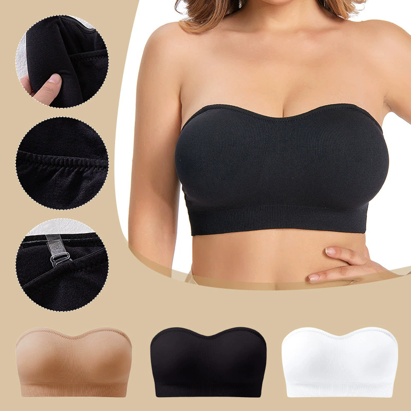 Strapless Bras Comfort Non-Slip Padded Clear Straps Wireless Tube Top Bra