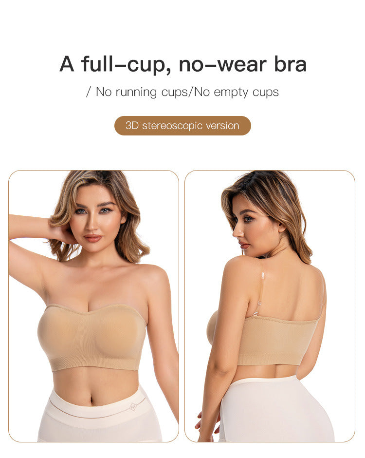 Strapless Bras Comfort Non-Slip Padded Clear Straps Wireless Tube Top Bra
