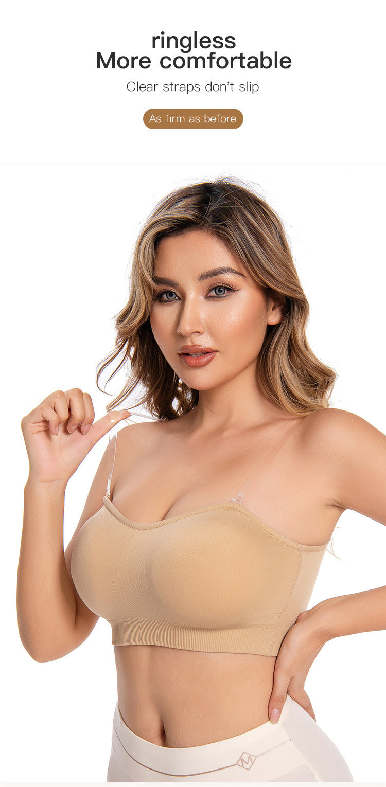 Strapless Bras Comfort Non-Slip Padded Clear Straps Wireless Tube Top Bra
