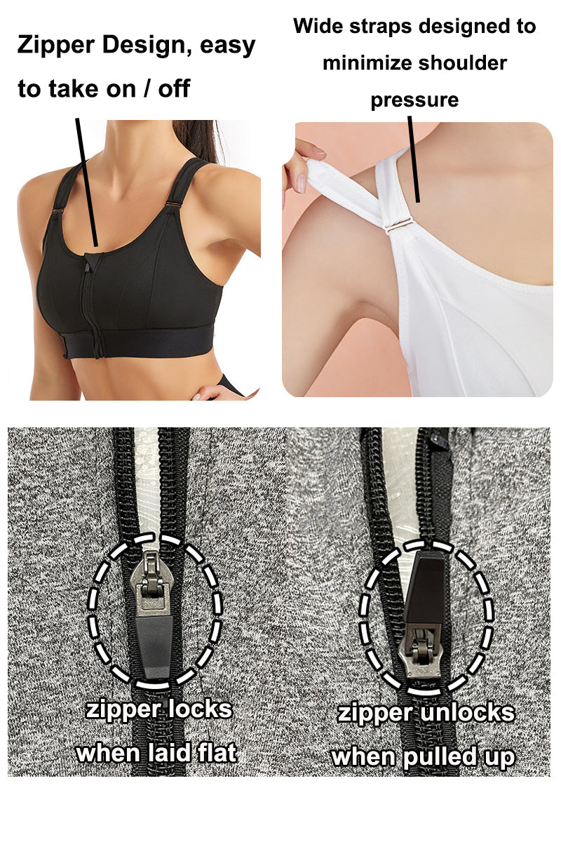 Women's Zip Front Sports Bra Wireless Active Yoga Sports Bras