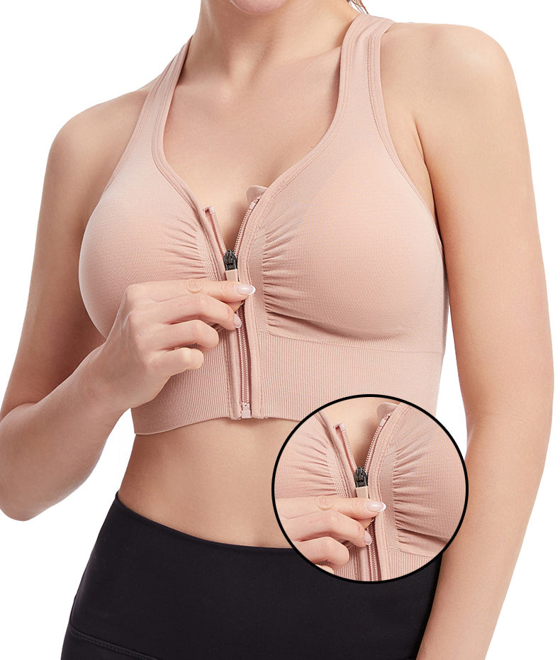 Women Zip Front Sports Bra Wireless Active Yoga Sports Bras