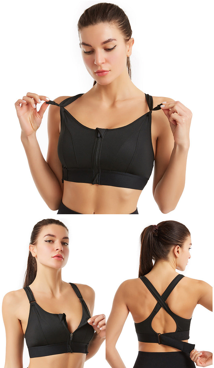 Women's Zip Front Sports Bra Wireless Active Yoga Sports Bras