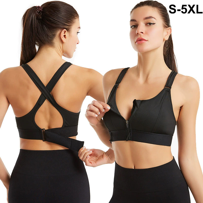 Women's Zip Front Sports Bra Wireless Active Yoga Sports Bras