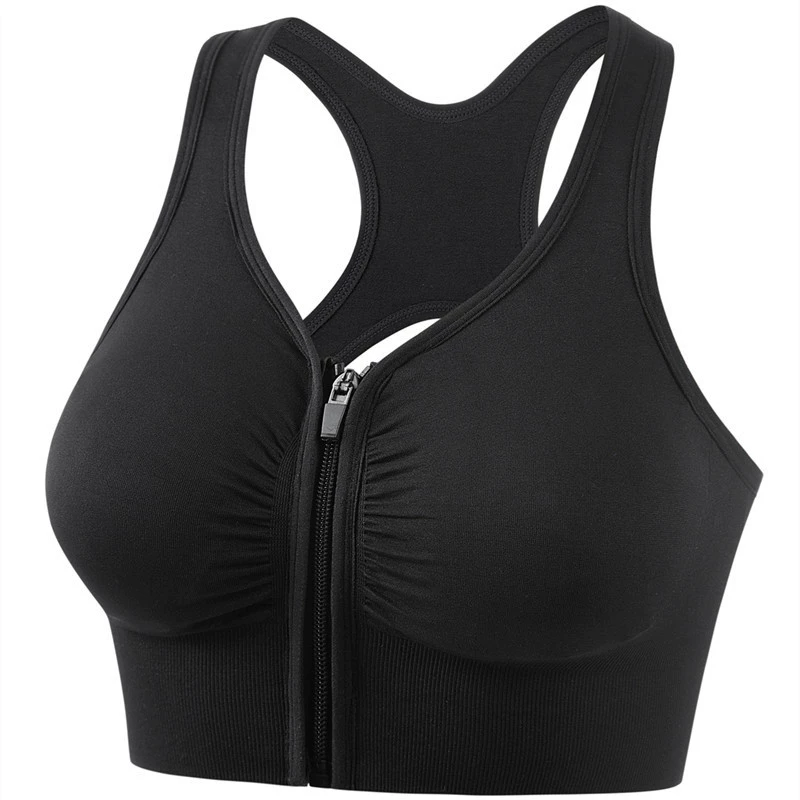 Women Zip Front Sports Bra Wireless Active Yoga Sports Bras
