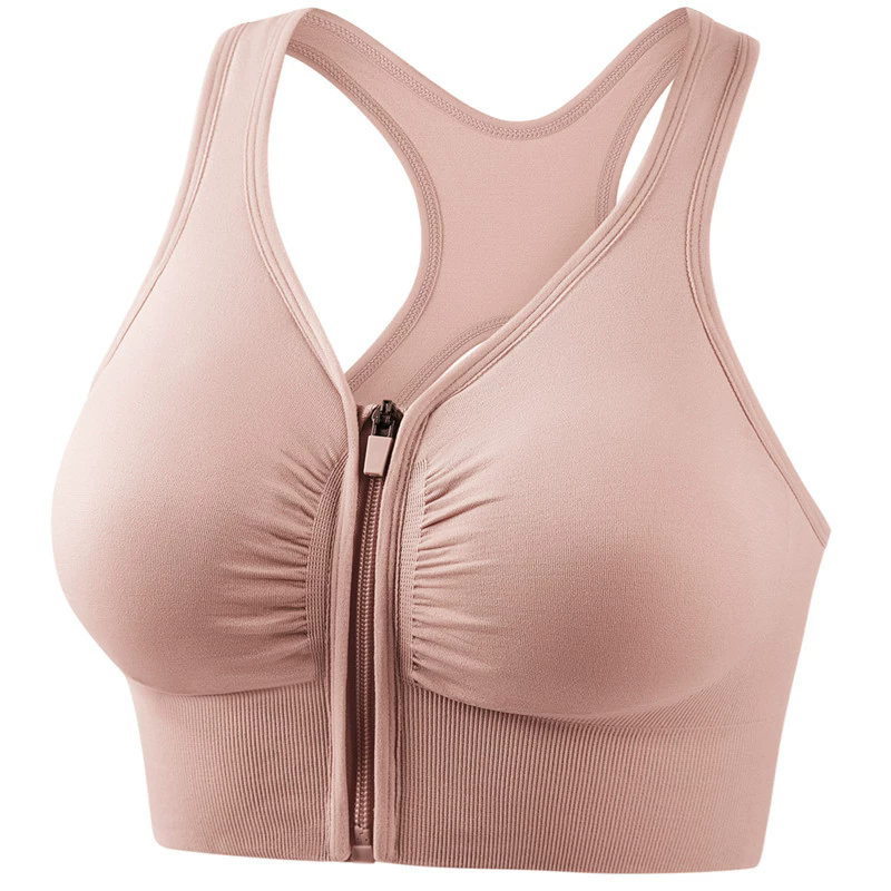 Women Zip Front Sports Bra Wireless Active Yoga Sports Bras