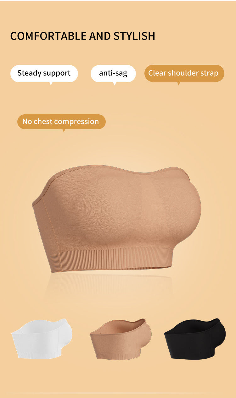 Strapless Bras Comfort Non-Slip Padded Clear Straps Wireless Tube Top Bra