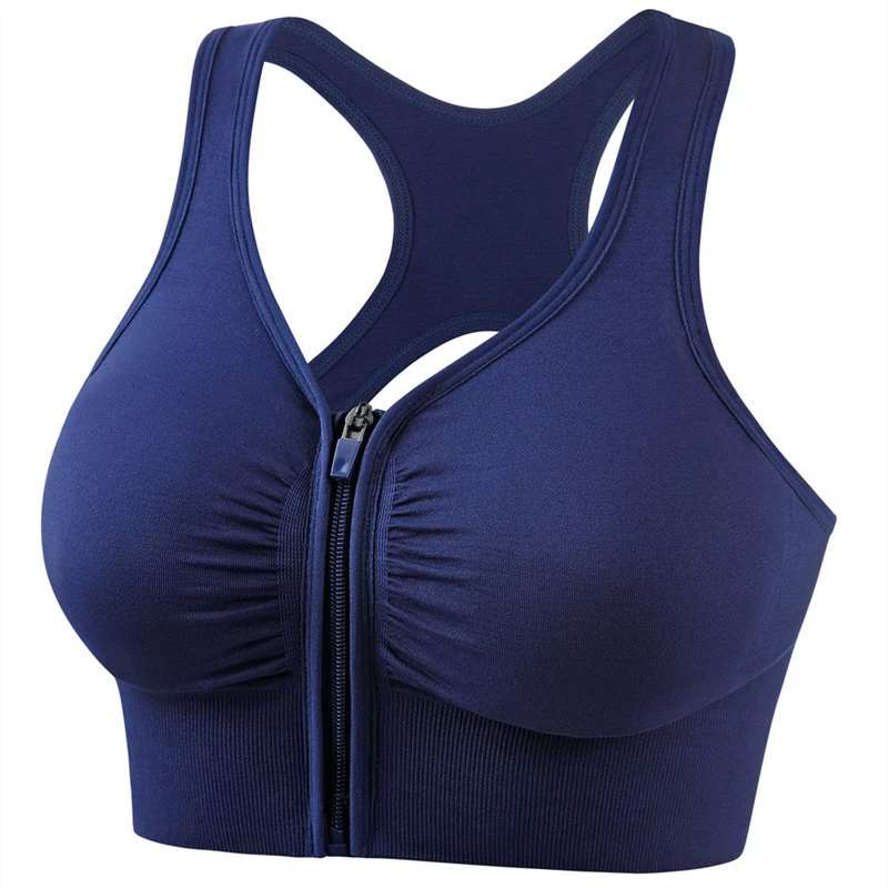 Women Zip Front Sports Bra Wireless Active Yoga Sports Bras