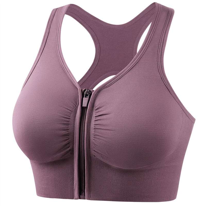 Women Zip Front Sports Bra Wireless Active Yoga Sports Bras