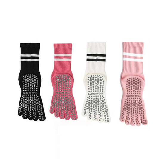 Women Non-Slip Grip Toe Socks Five Fingers Crew Socks for Pilates & Yoga