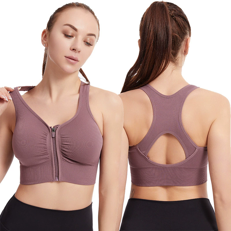 Women Zip Front Sports Bra Wireless Active Yoga Sports Bras