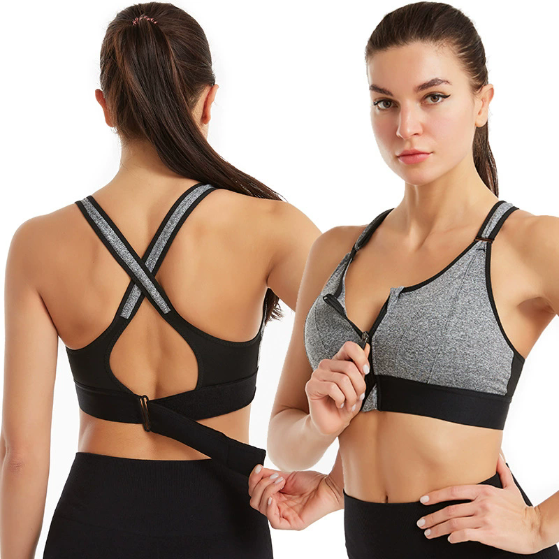 Women's Zip Front Sports Bra Wireless Active Yoga Sports Bras