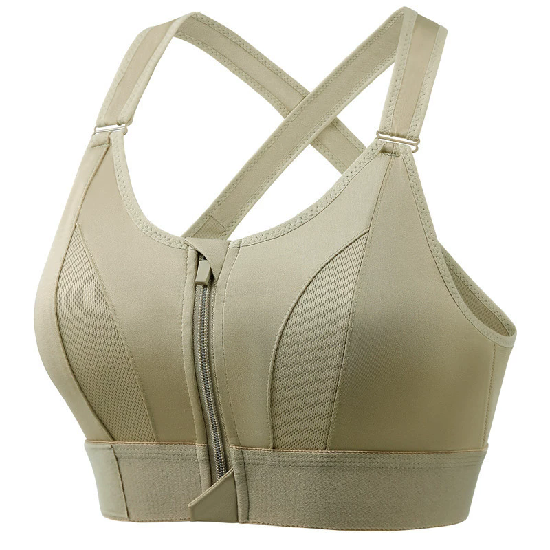 Women's Zip Front Sports Bra Wireless Active Yoga Sports Bras