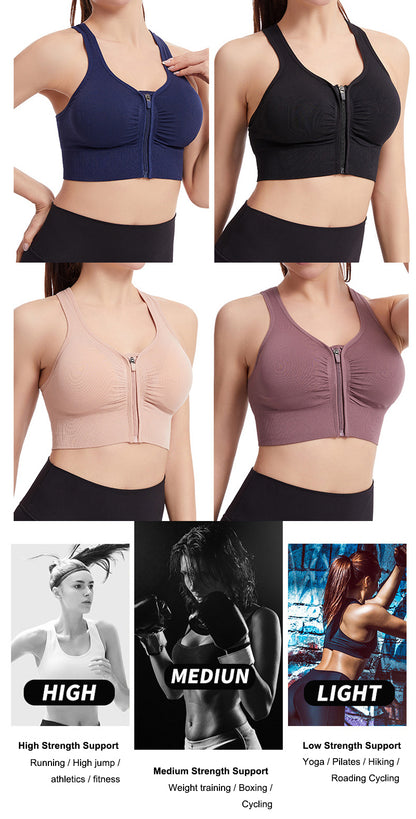 Women Zip Front Sports Bra Wireless Active Yoga Sports Bras
