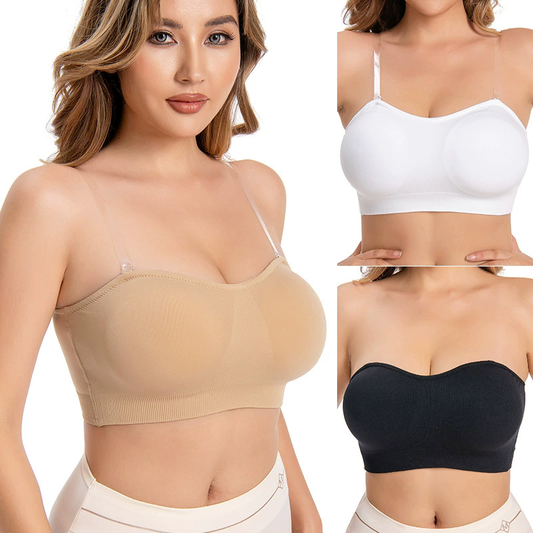 Strapless Bras Comfort Non-Slip Padded Clear Straps Wireless Tube Top Bra