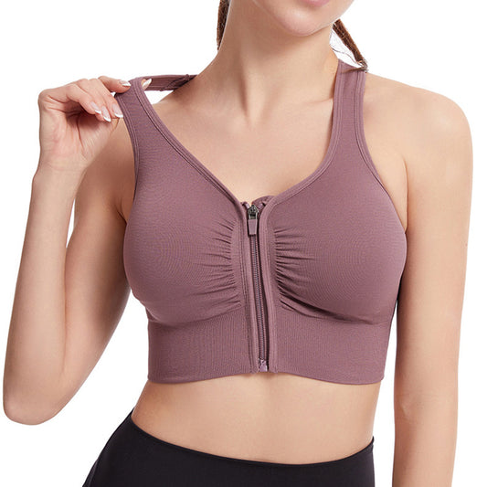 Women Zip Front Sports Bra Wireless Active Yoga Sports Bras