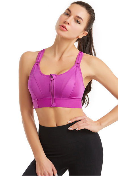 Women's Zip Front Sports Bra Wireless Active Yoga Sports Bras