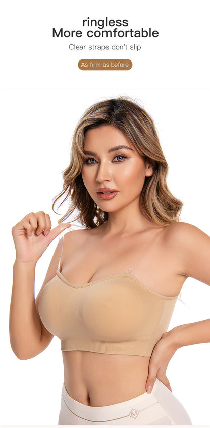 Strapless Bras Comfort Non-Slip Padded Clear Straps Wireless Tube Top Bra