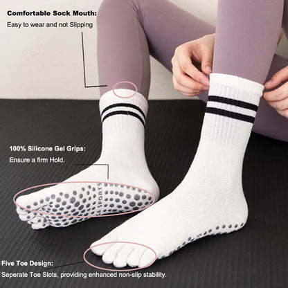 Women Non-Slip Grip Toe Socks Five Fingers Crew Socks for Pilates & Yoga