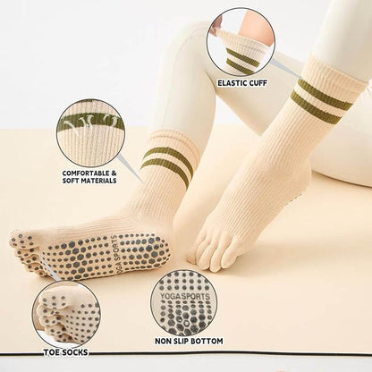 Women Non-Slip Grip Toe Socks Five Fingers Crew Socks for Pilates & Yoga