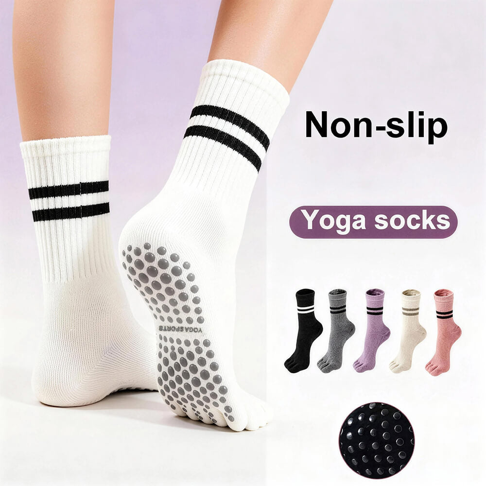 Women Non-Slip Grip Toe Socks Five Fingers Crew Socks for Pilates & Yoga