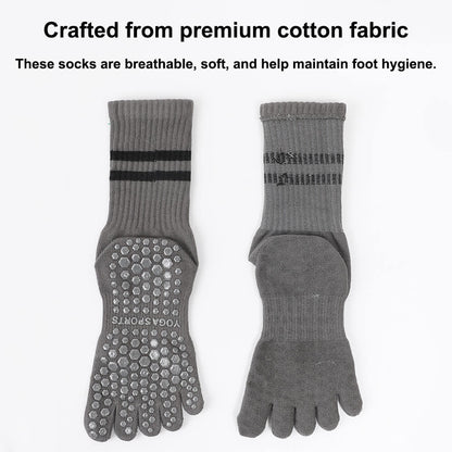Women Non-Slip Grip Toe Socks Five Fingers Crew Socks for Pilates & Yoga