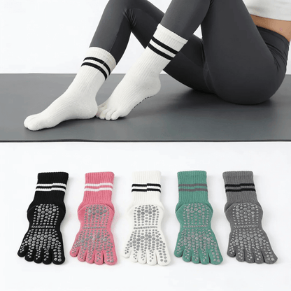Women Non-Slip Grip Toe Socks Five Fingers Crew Socks for Pilates & Yoga