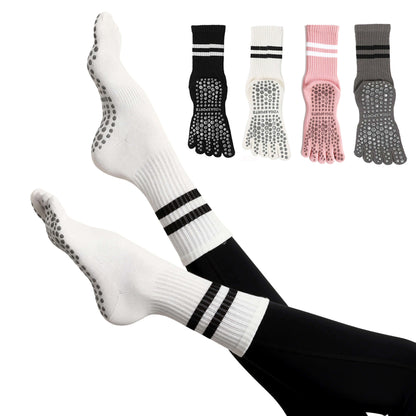 Women Non-Slip Grip Toe Socks Five Fingers Crew Socks for Pilates & Yoga