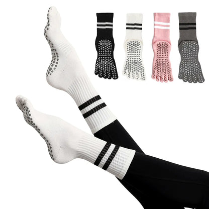 Women Non-Slip Grip Toe Socks Five Fingers Crew Socks for Pilates & Yoga