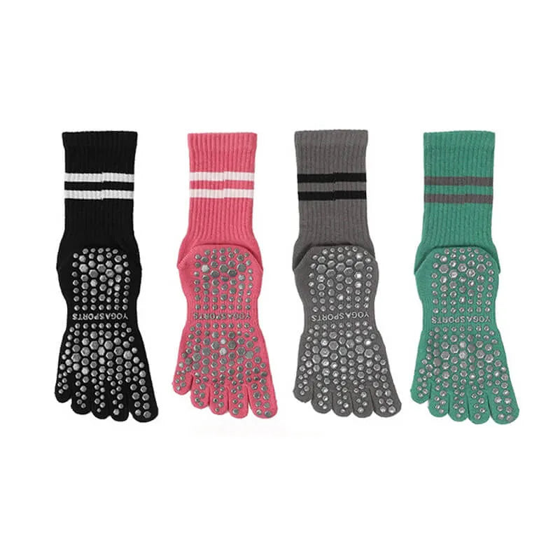 Women Non-Slip Grip Toe Socks Five Fingers Crew Socks for Pilates & Yoga