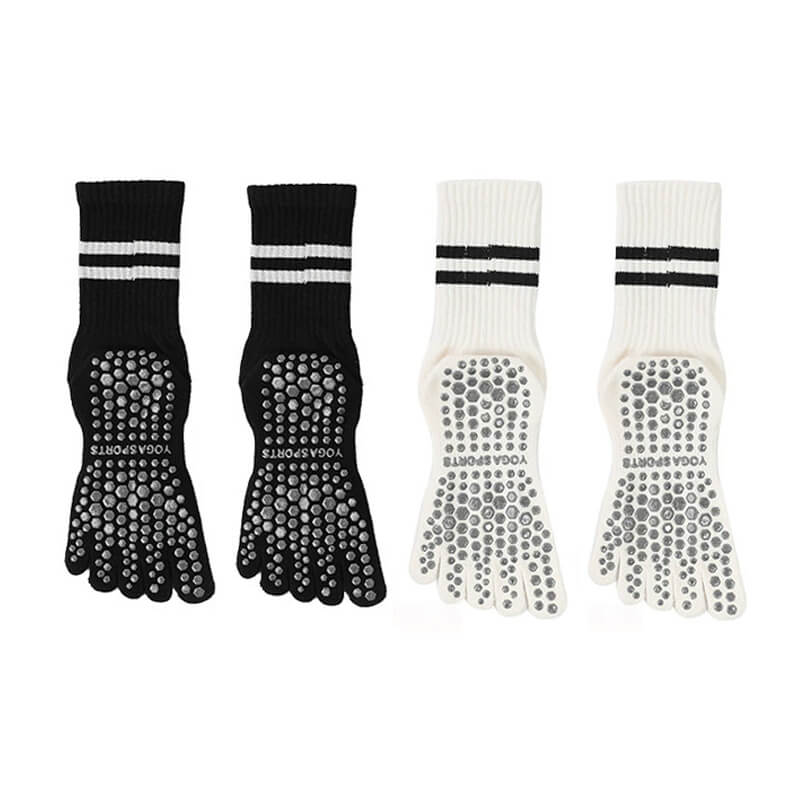 Women Non-Slip Grip Toe Socks Five Fingers Crew Socks for Pilates & Yoga