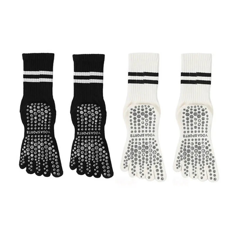 Women Non-Slip Grip Toe Socks Five Fingers Crew Socks for Pilates & Yoga