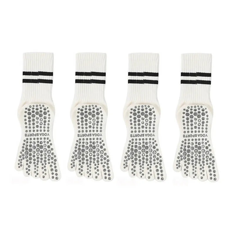 Women Non-Slip Grip Toe Socks Five Fingers Crew Socks for Pilates & Yoga