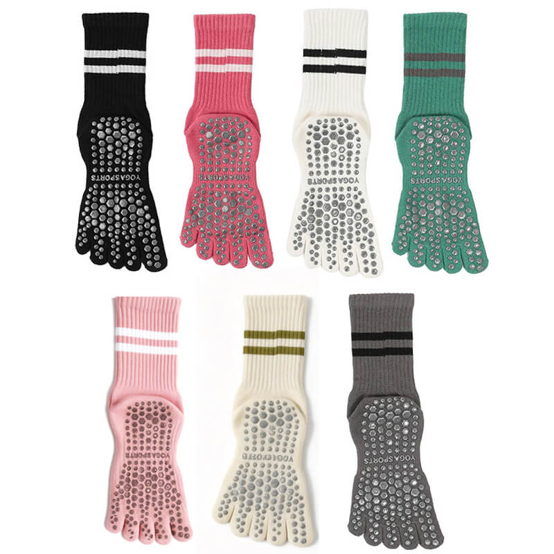 Women Non-Slip Grip Toe Socks Five Fingers Crew Socks for Pilates & Yoga