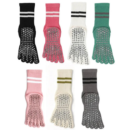 Women Non-Slip Grip Toe Socks Five Fingers Crew Socks for Pilates & Yoga
