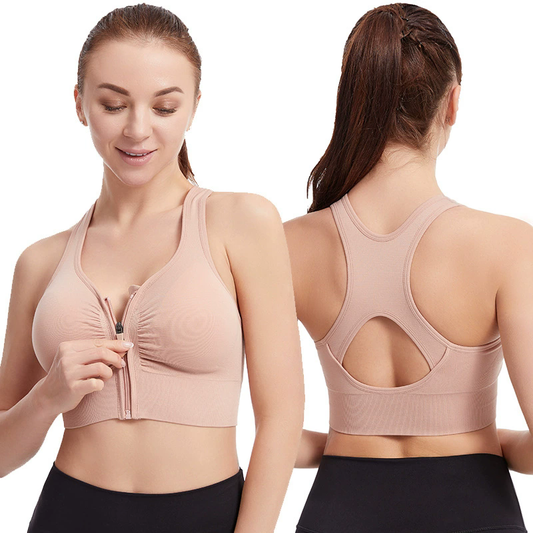 Women Zip Front Sports Bra Wireless Active Yoga Sports Bras