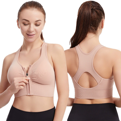 Women Zip Front Sports Bra Wireless Active Yoga Sports Bras
